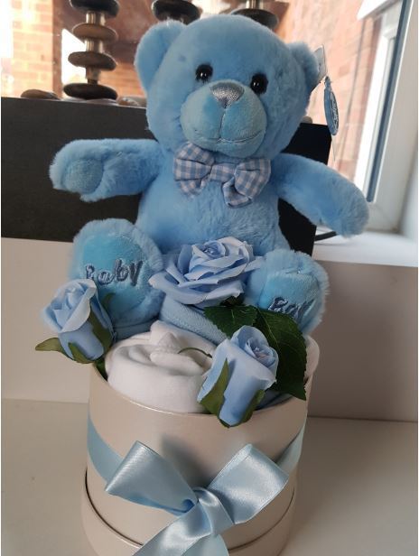 Hot Box Baby bouquet with teddy