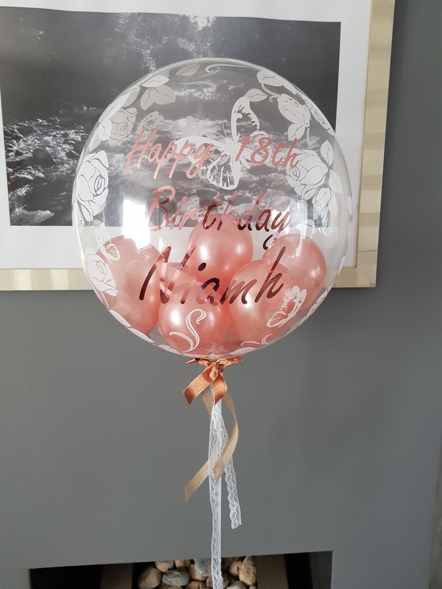 Happy 18th Birthday personalised bubble balloon with rose print