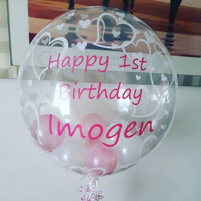 Happy 1st birthday personalised heart print bubble balloon