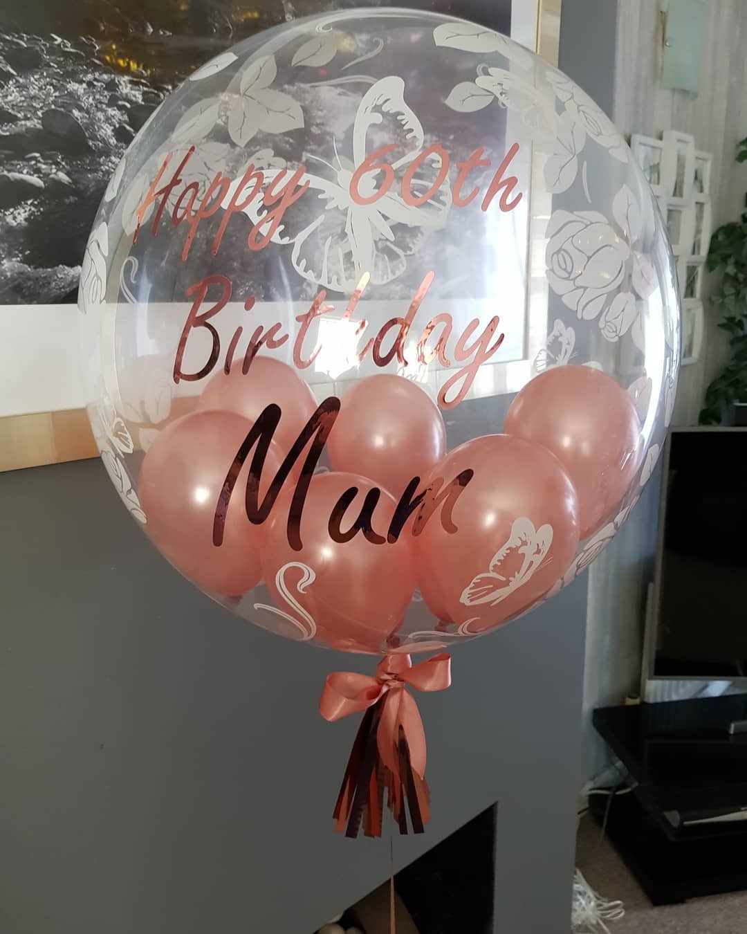 Happy 60th birthday personalised butterfly bubble balloon